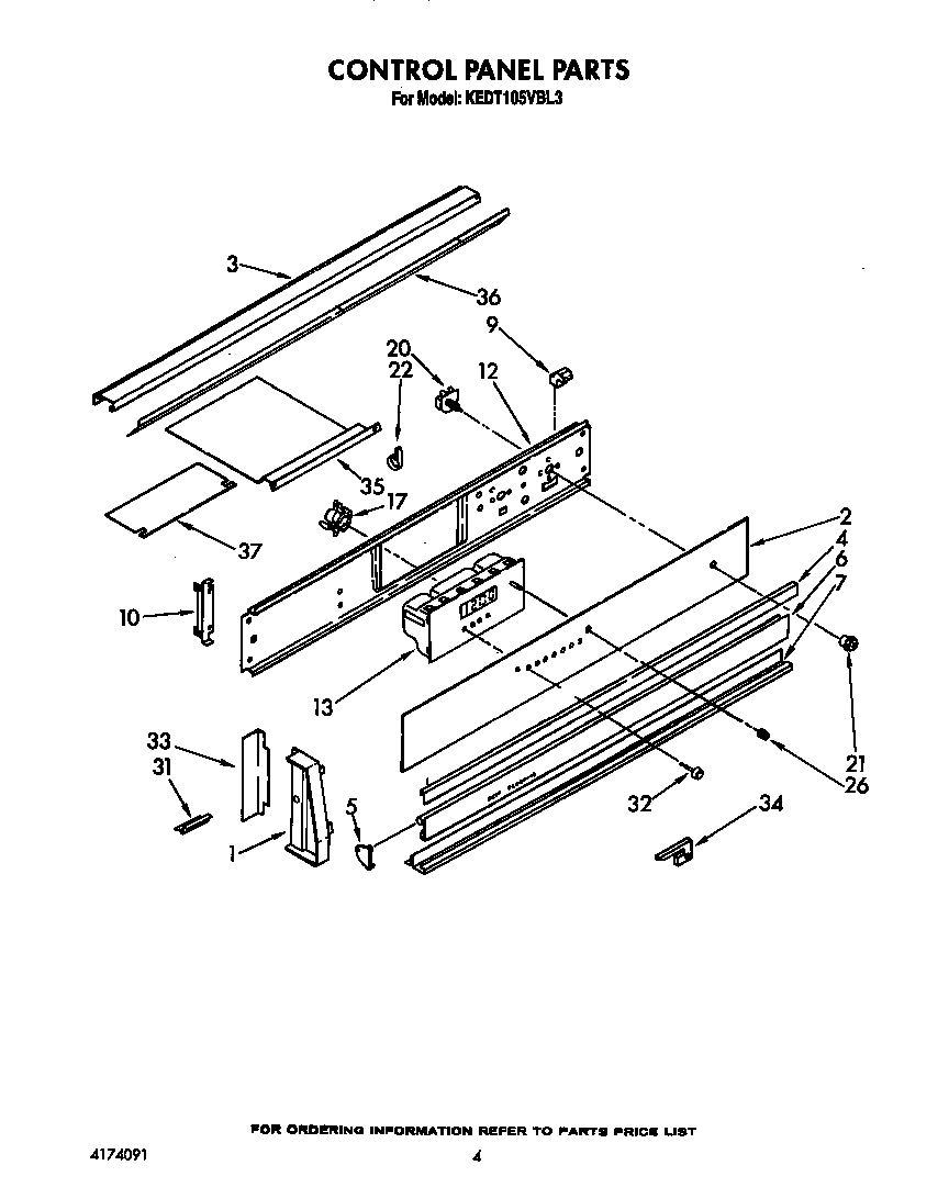 KitchenAid KEDT105VWH3 control panel diagram