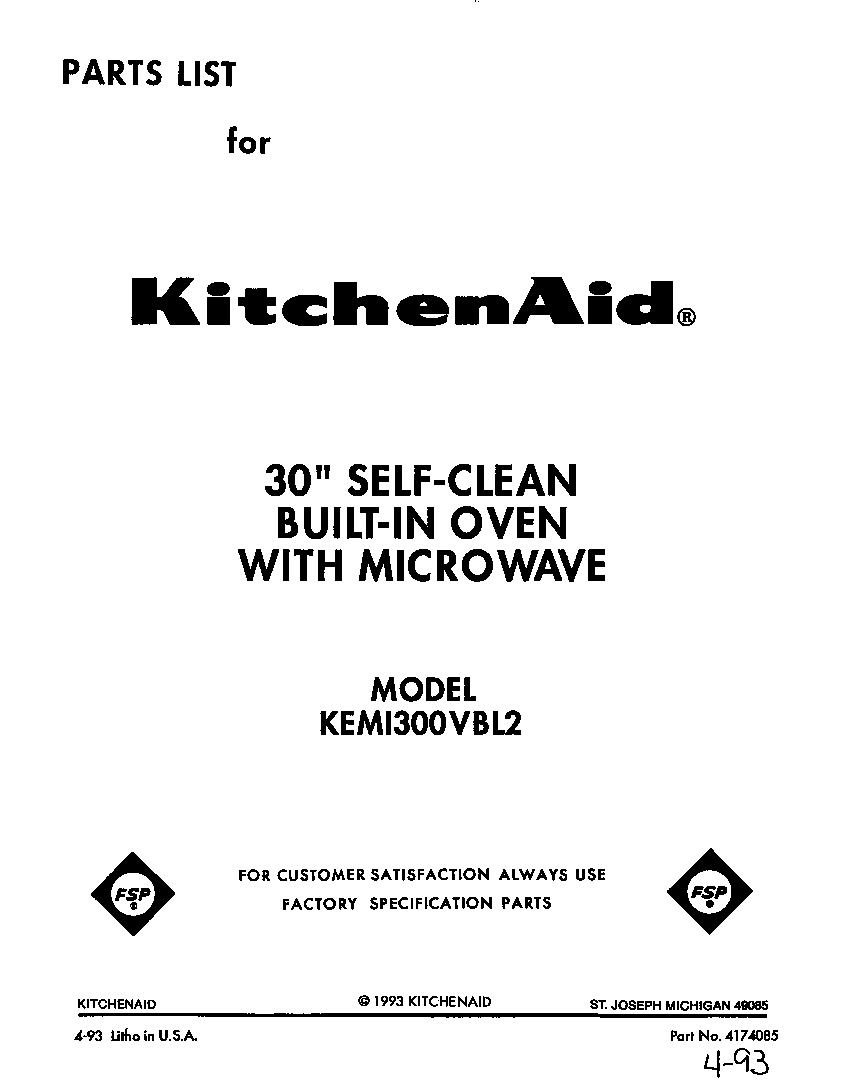 KitchenAid KEMI300VBL2 front cover diagram