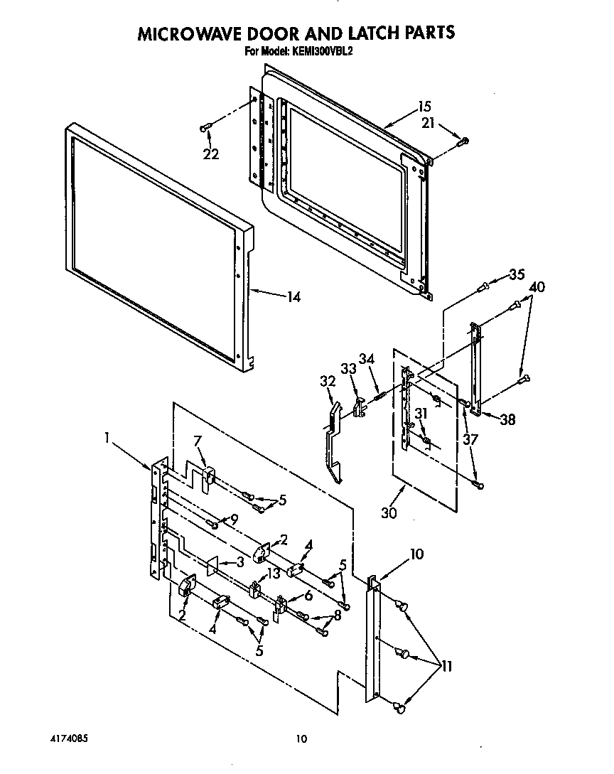 KitchenAid KEMI300VBL2 microwave door and latch diagram