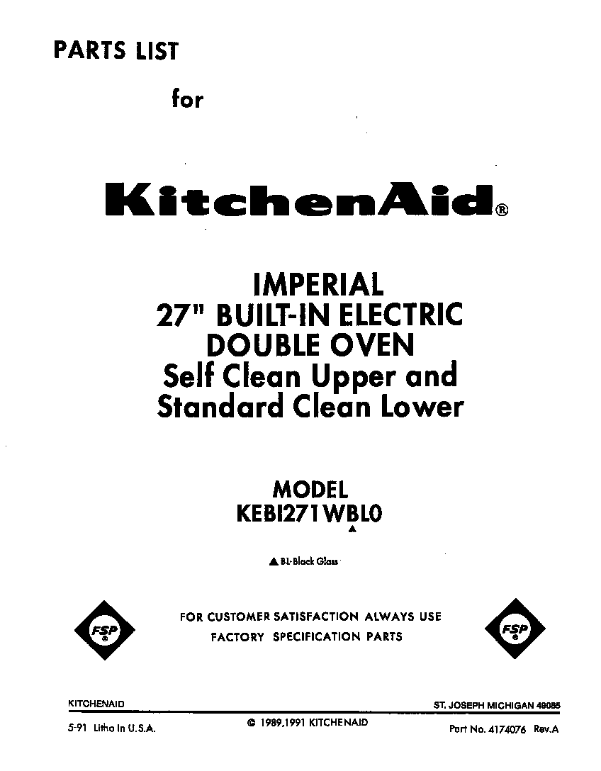 KitchenAid KEBI271WBL0 front cover diagram