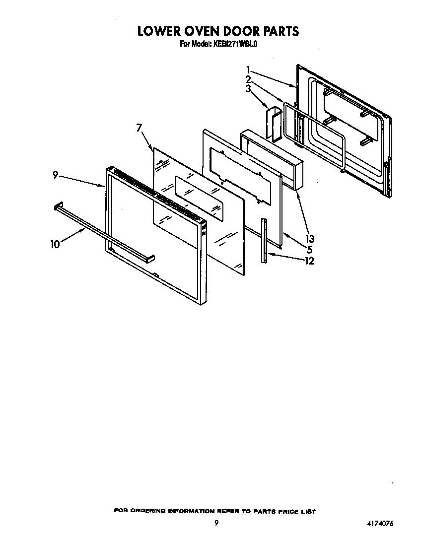 KitchenAid KEBI271WBL0 lower oven door diagram