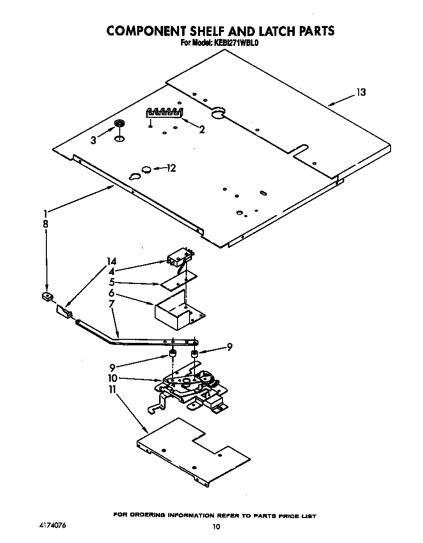 KitchenAid KEBI271WBL0 component shelf and latch diagram