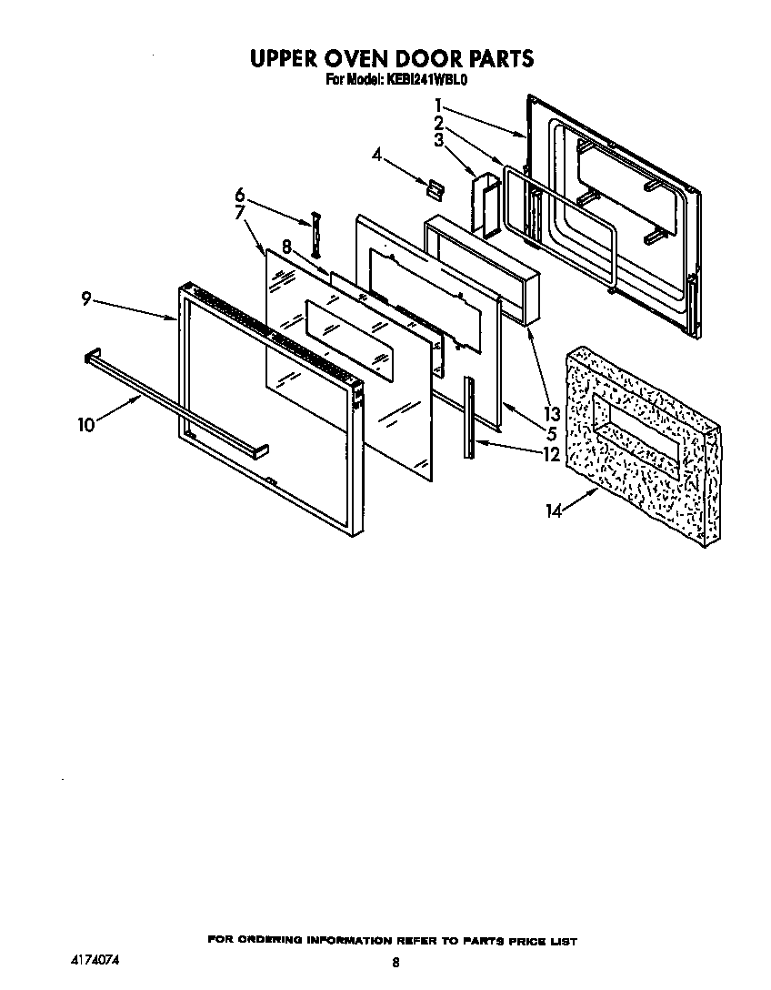 KitchenAid KEBI241WBL0 upper oven door diagram
