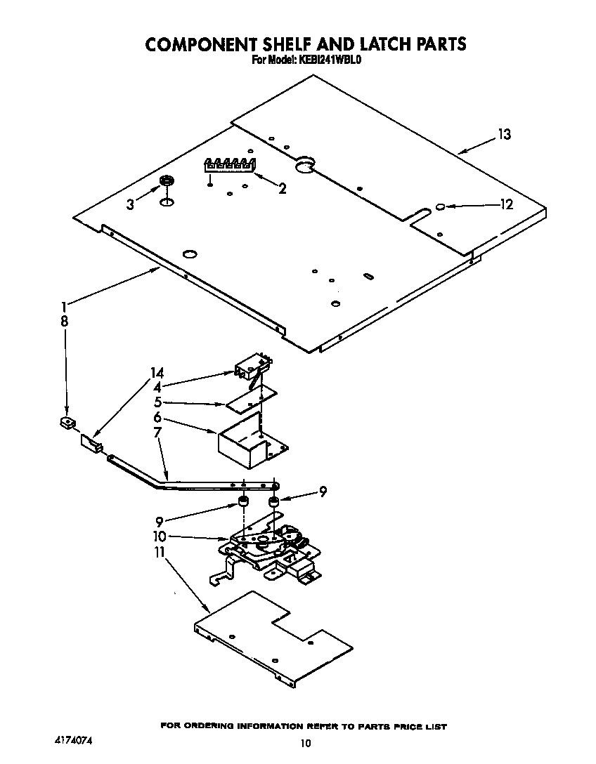 KitchenAid KEBI241WBL0 component shelf and latch diagram