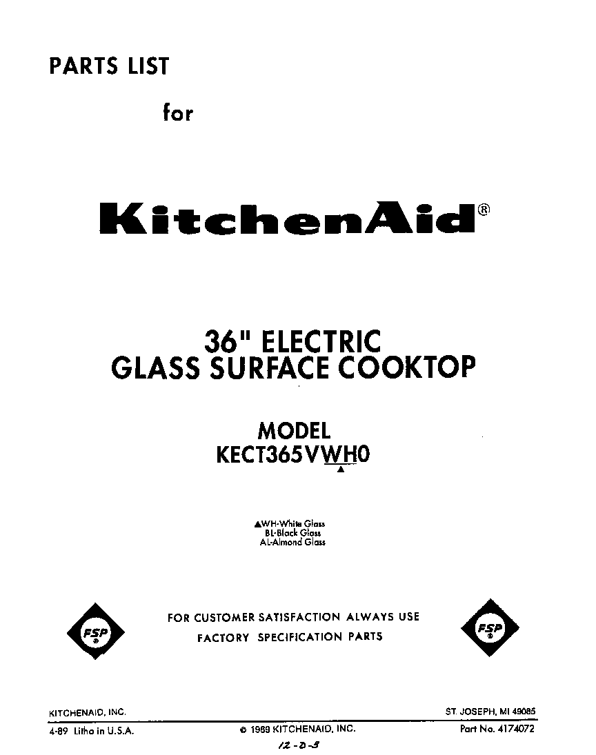 KitchenAid KECT365VWH0 cover page diagram