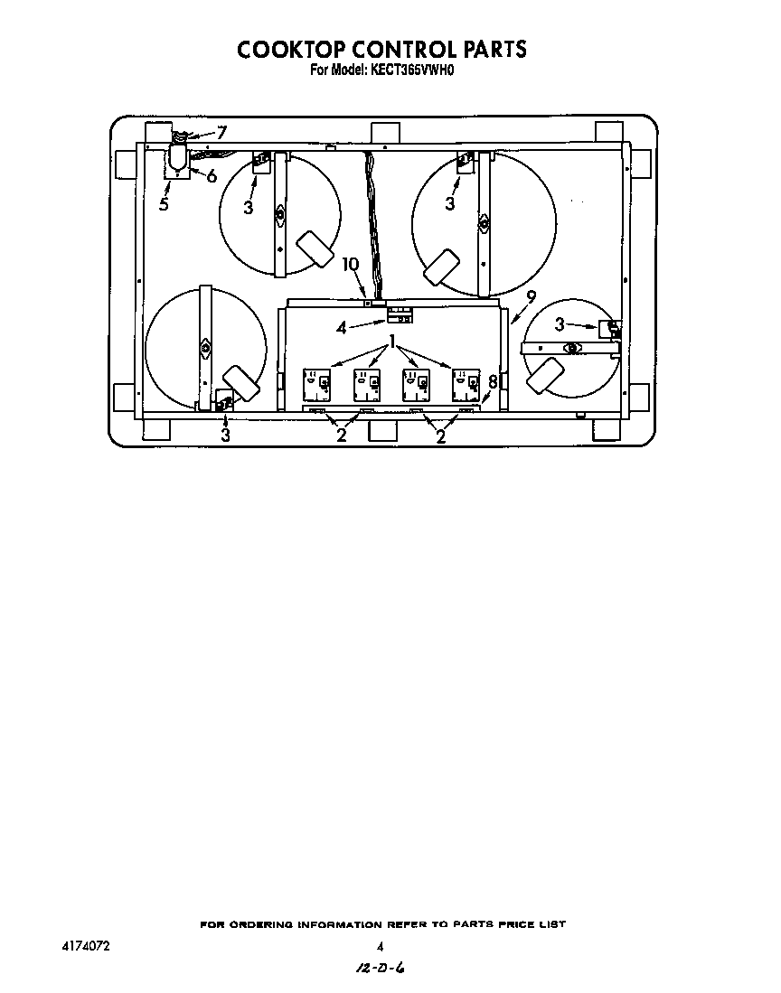 KitchenAid KECT365VWH0 cooktop control diagram