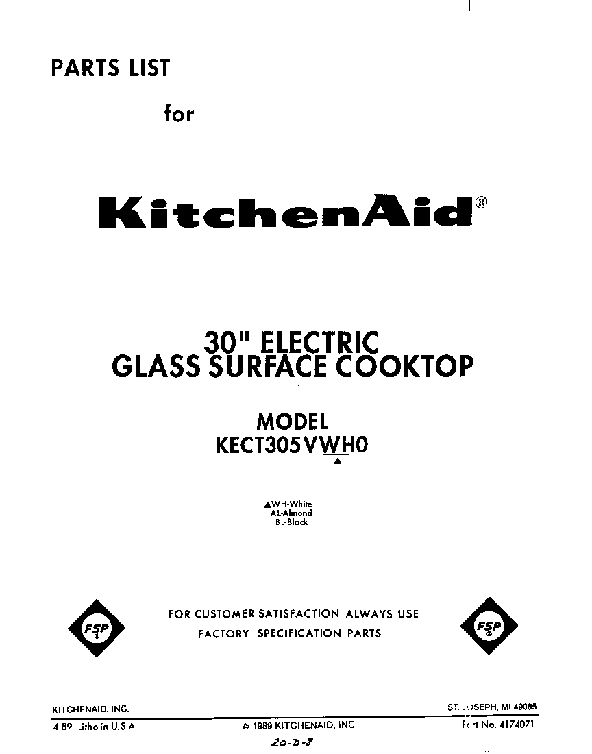 KitchenAid KECT305VWH0 cover page diagram
