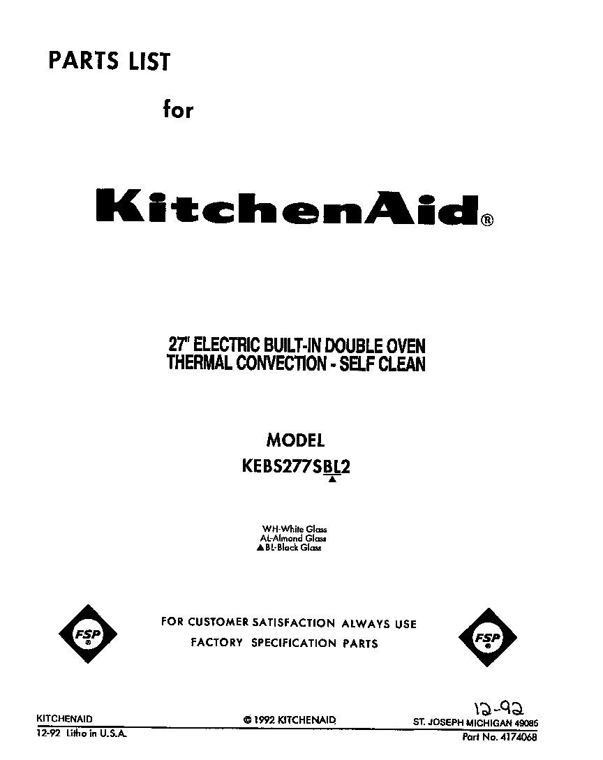 KitchenAid KEBS277SWH2 front cover diagram