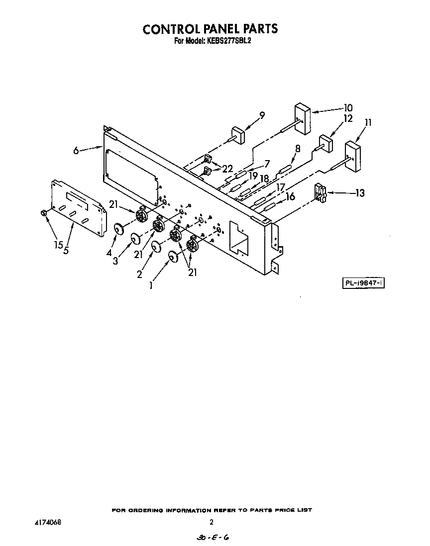KitchenAid KEBS277SWH2 control panel diagram
