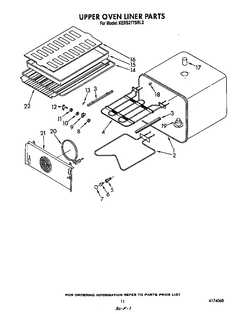 KitchenAid KEBS277SWH2 upper oven liner diagram