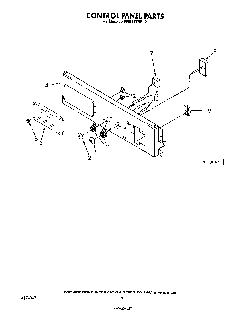 KitchenAid KEBS177SWH2 control panel diagram