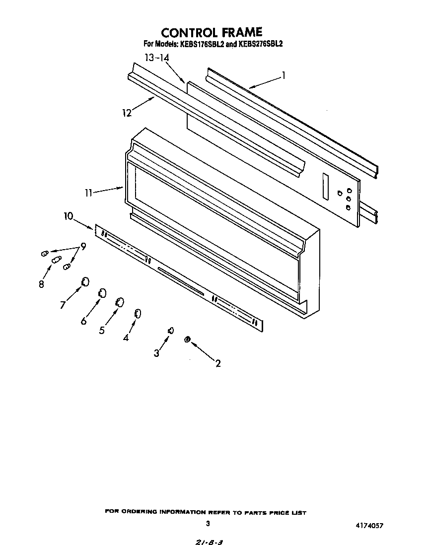 KitchenAid KEBS176SBL2 control frame diagram