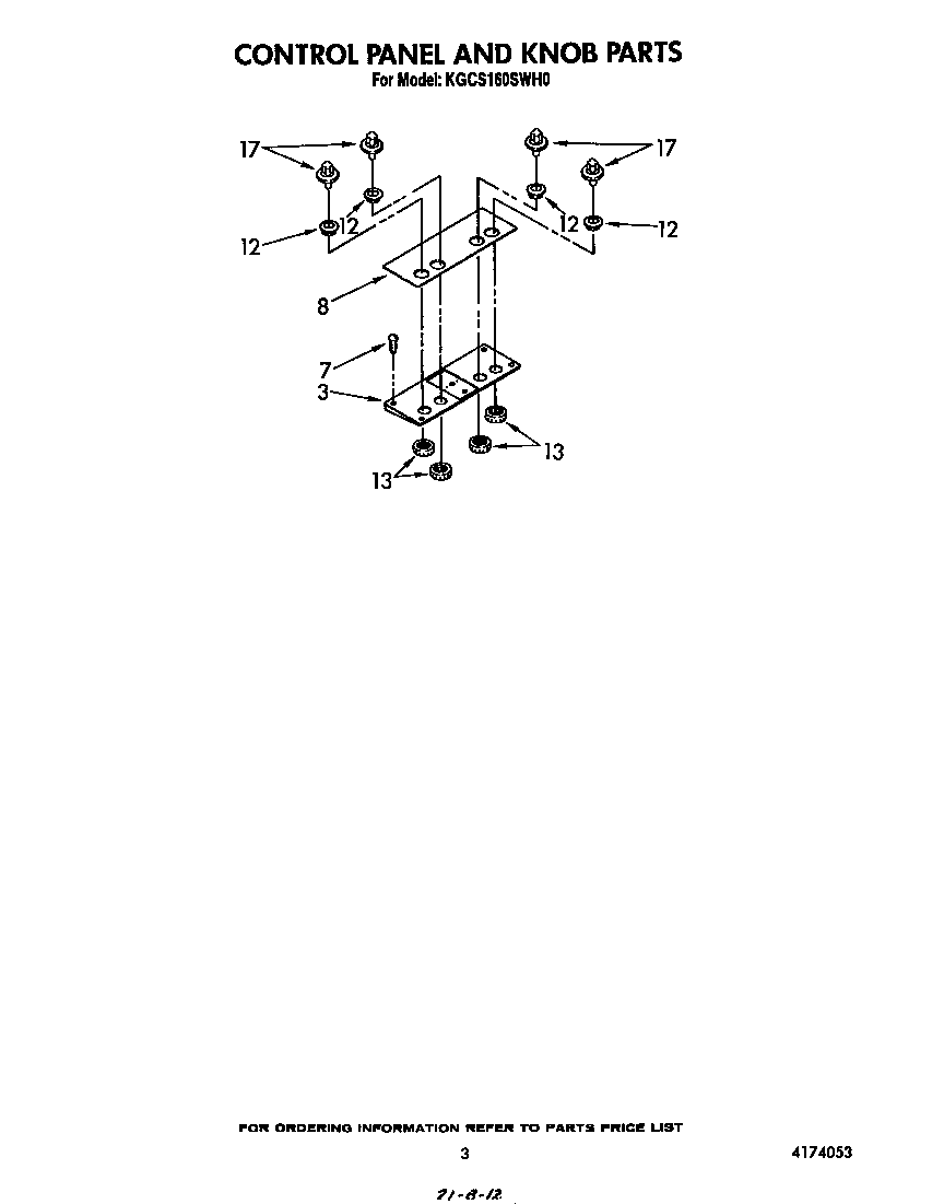 KitchenAid KGCS160SWH0 control panel/knob parts diagram