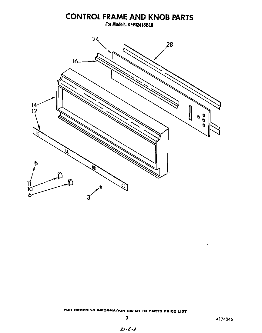 KitchenAid KEBI241SBL0 control frame and knob diagram