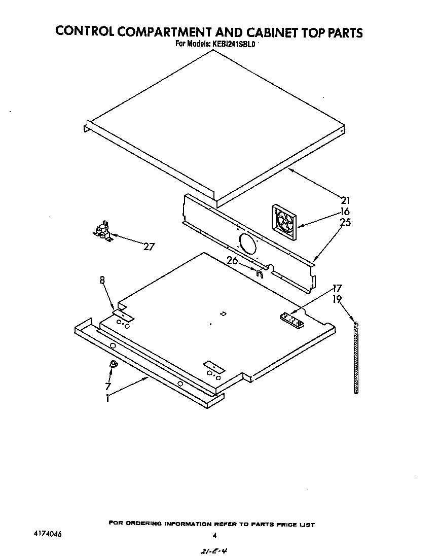 KitchenAid KEBI241SBL0 control compartment and cabinet top diagram