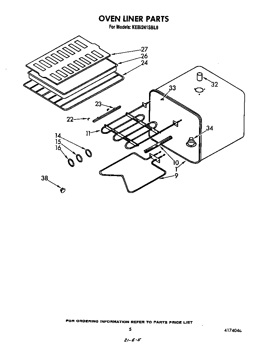 KitchenAid KEBI241SBL0 oven liner diagram