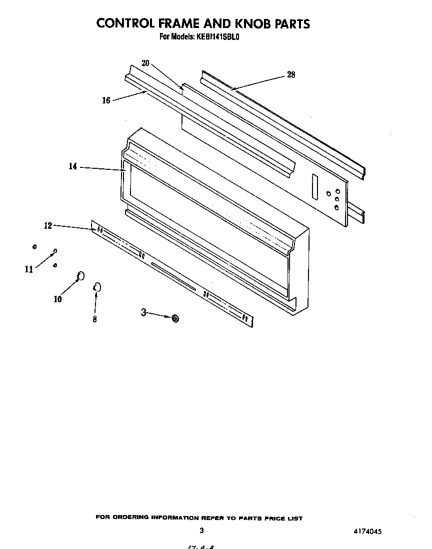 KitchenAid KEBI141SBL0 control frame and knob diagram