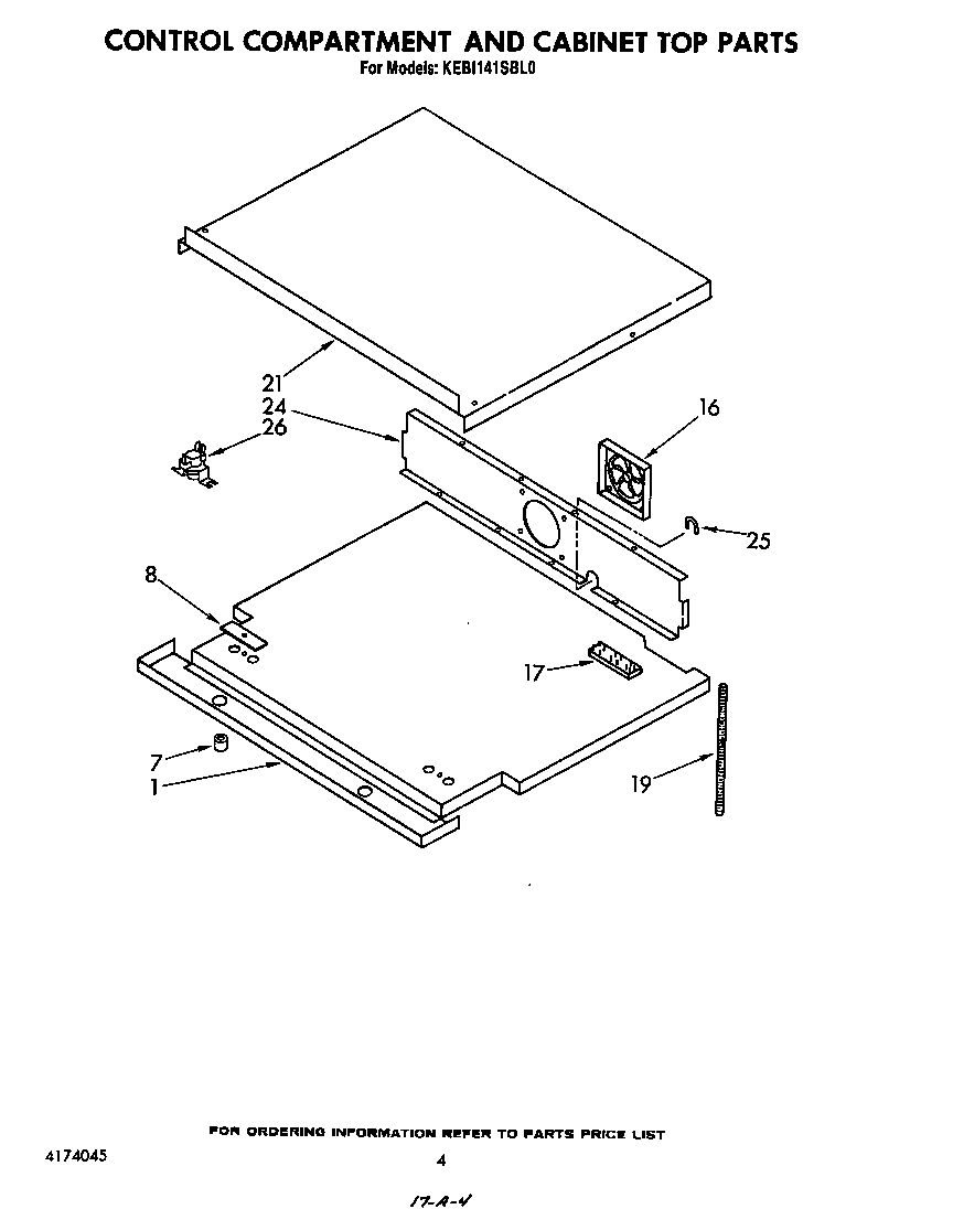 KitchenAid KEBI141SBL0 control compartment and cabinet top diagram