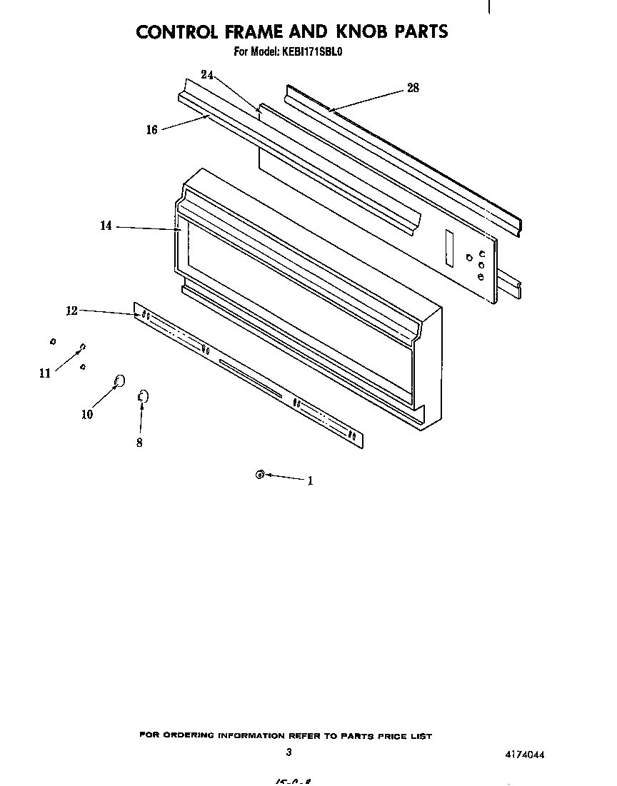 KitchenAid KEBI171SBL0 control frame and knob diagram
