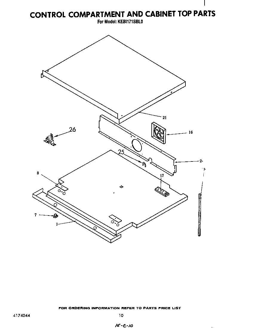 KitchenAid KEBI171SBL0 control compartment and cabinet top diagram