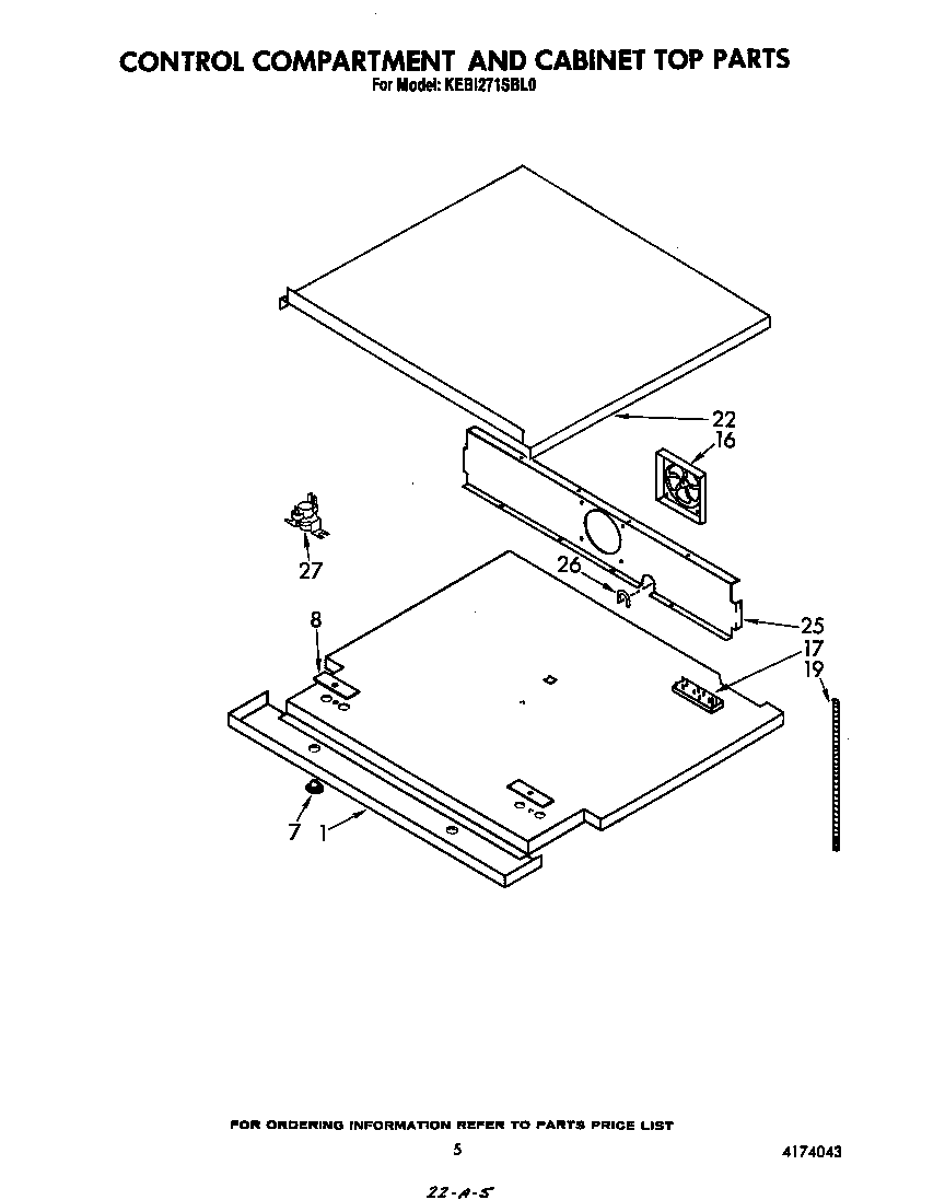 KitchenAid KEBI271SBL0 control compartment and cabinet top diagram