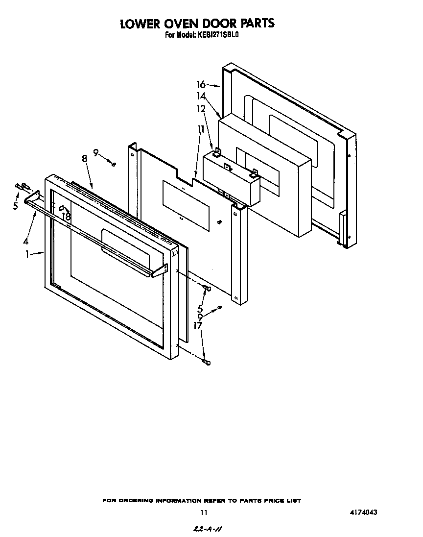 KitchenAid KEBI271SBL0 lower oven door diagram