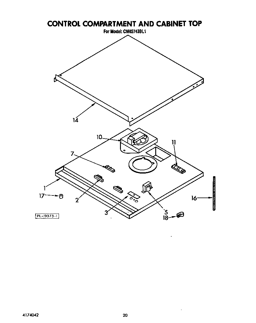 KitchenAid CM02743BL1 control compartment and cabinet top diagram