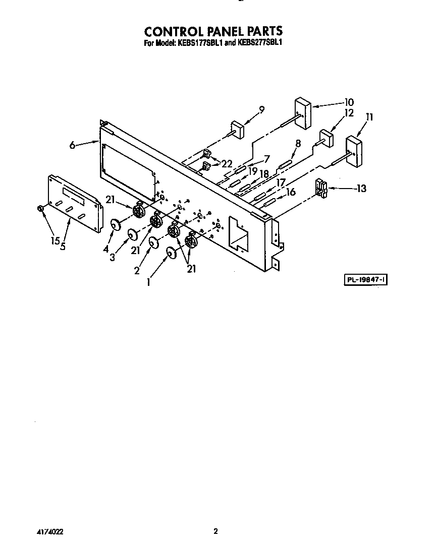 KitchenAid KEBS277SBL1 control panel diagram