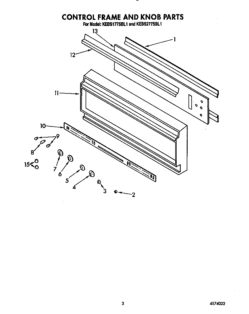 KitchenAid KEBS277SBL1 control frame and knob diagram