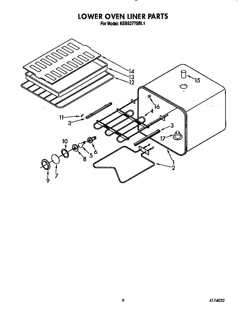 KitchenAid KEBS277SBL1 lower oven liner diagram