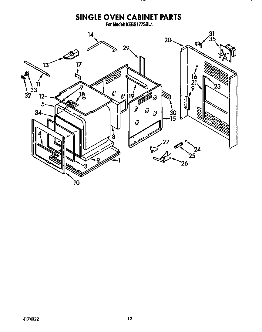 KitchenAid KEBS277SBL1 single oven cabinet diagram