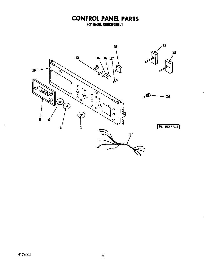 KitchenAid KEBI270SBL1 control panel diagram