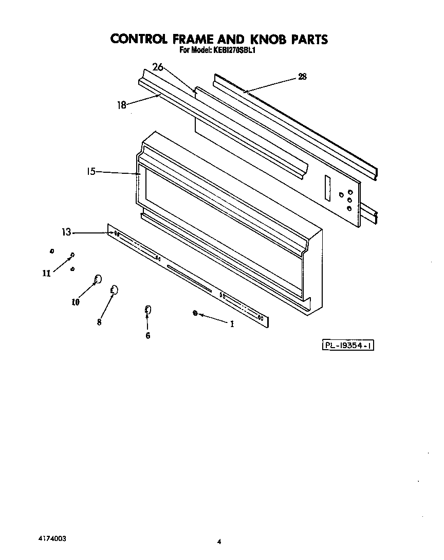 KitchenAid KEBI270SBL1 control frame and knob diagram
