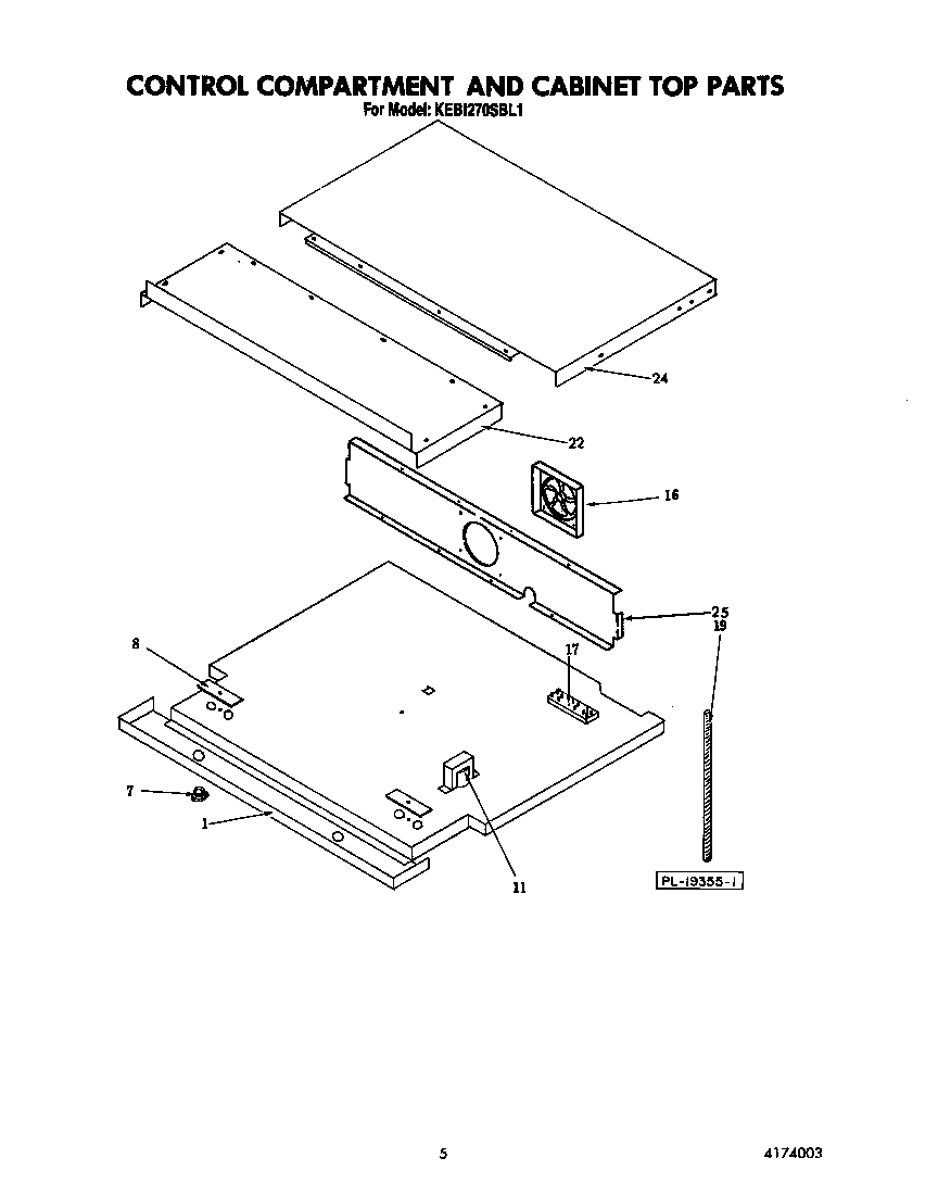 KitchenAid KEBI270SBL1 control compartment and cabinet top diagram