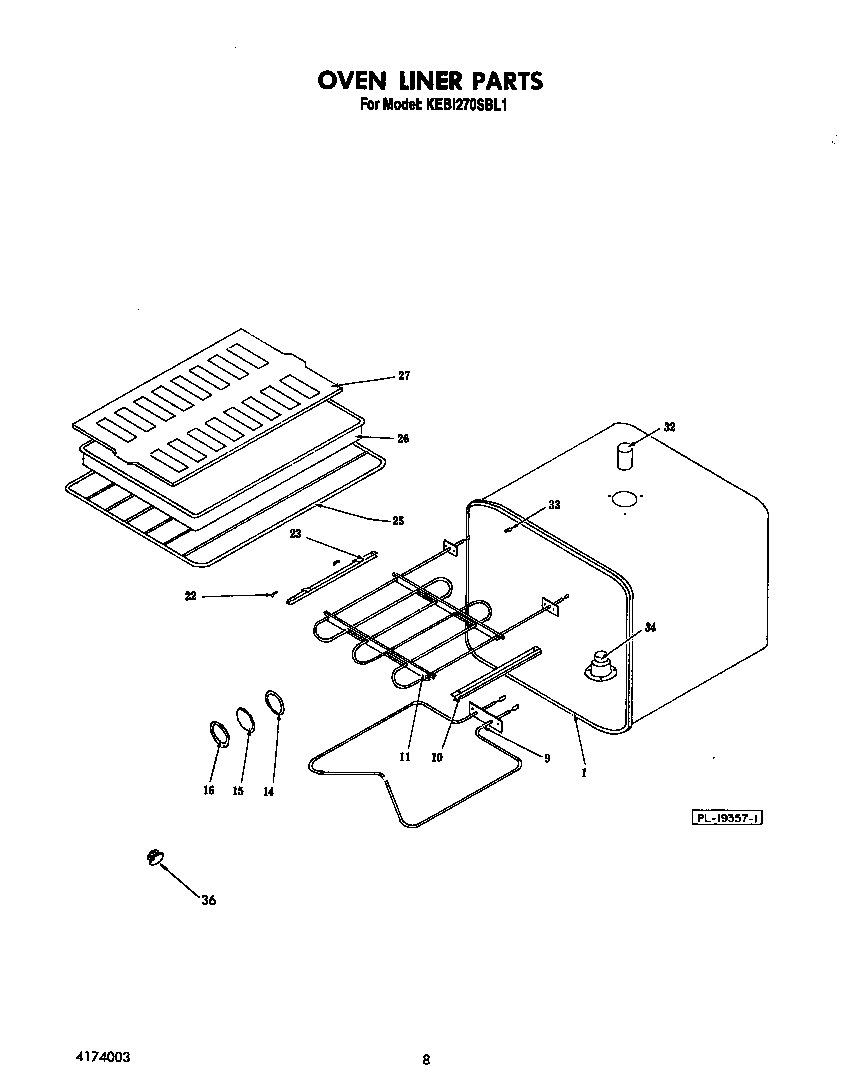 KitchenAid KEBI270SBL1 oven liner diagram