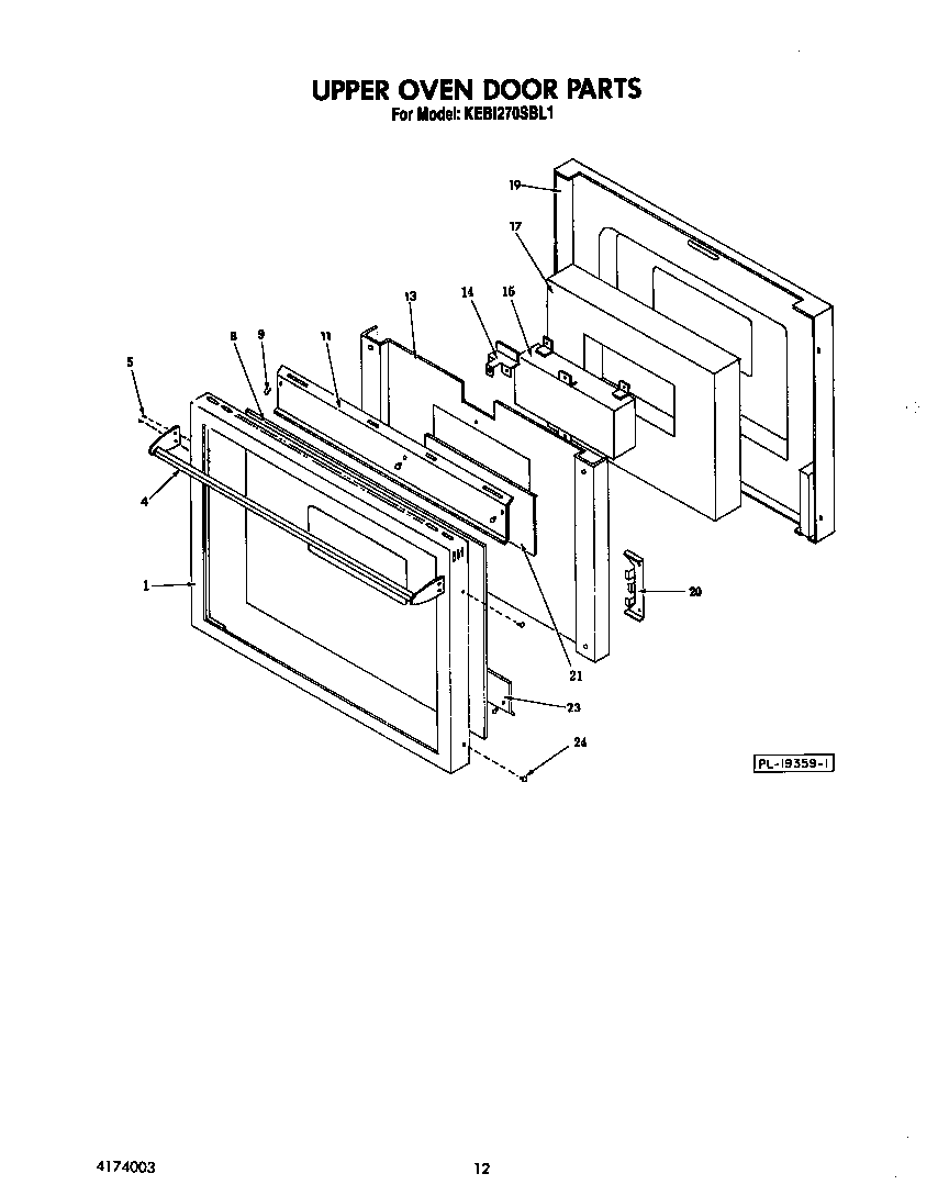 KitchenAid KEBI270SBL1 upper oven door diagram