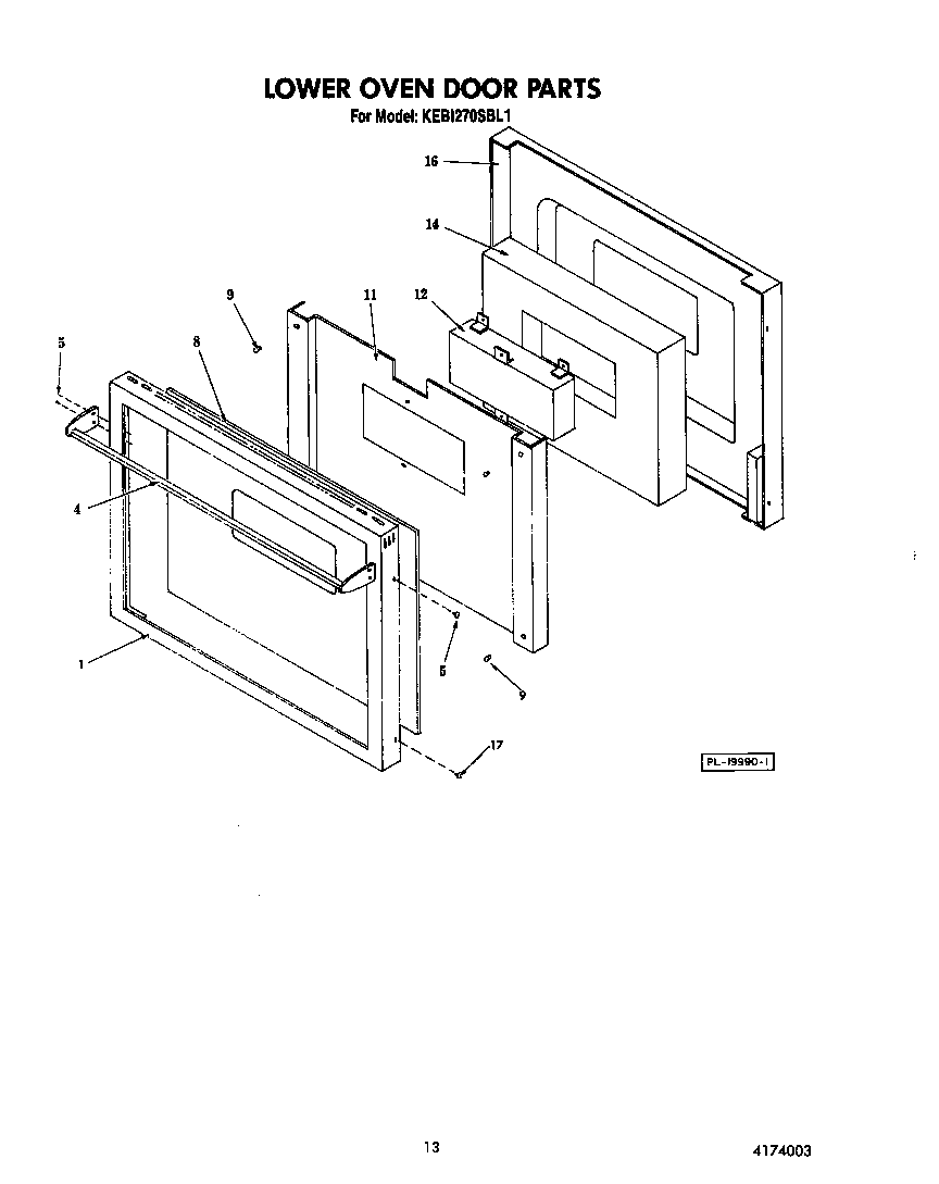 KitchenAid KEBI270SBL1 lower oven door diagram