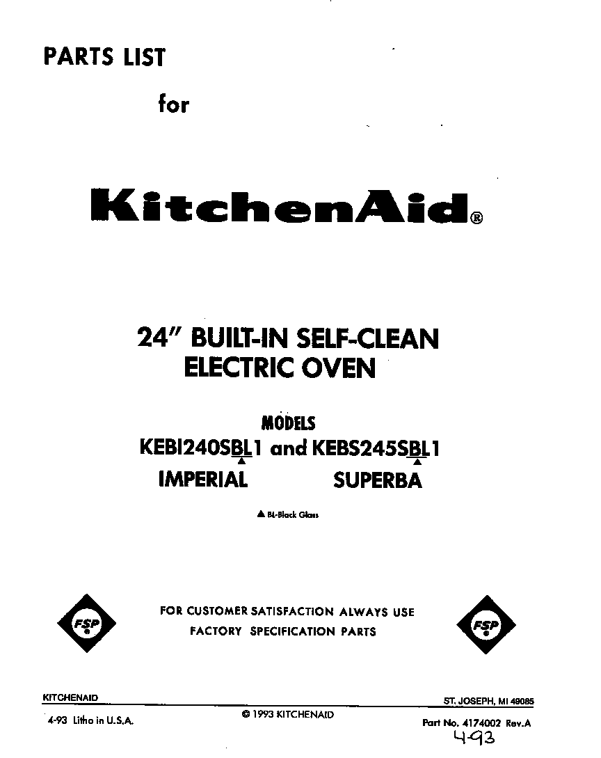 KitchenAid KEBI240SBL1 front cover diagram
