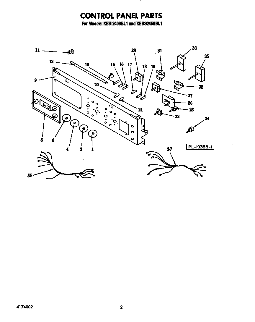 KitchenAid KEBI240SBL1 control panel diagram