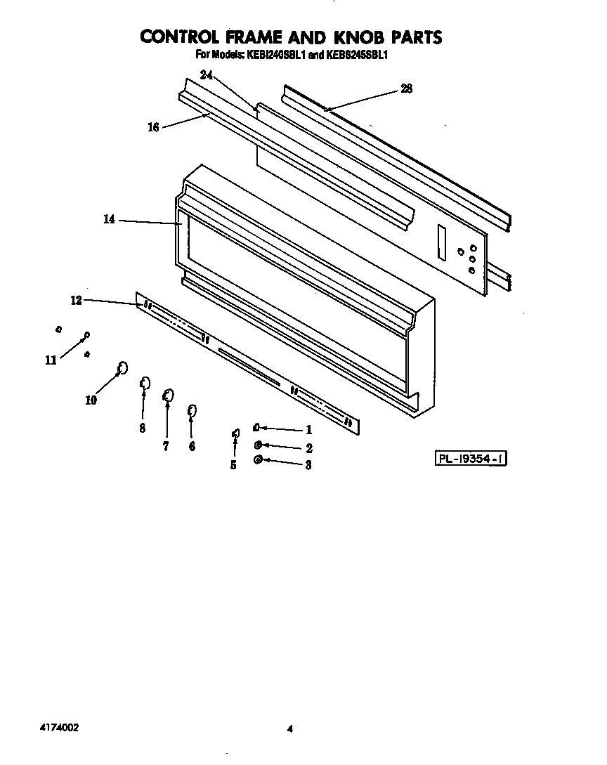 KitchenAid KEBI240SBL1 control frame and knob diagram