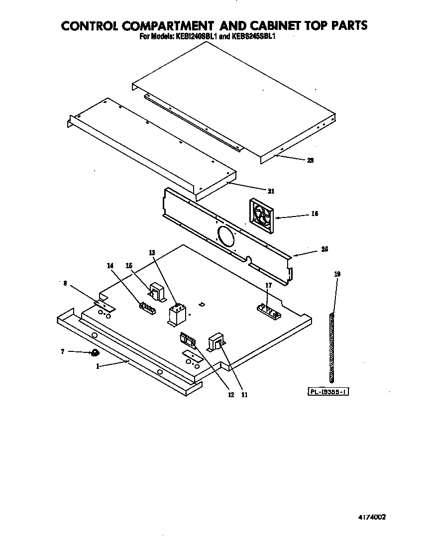 KitchenAid KEBI240SBL1 control compartment and cabinet top diagram