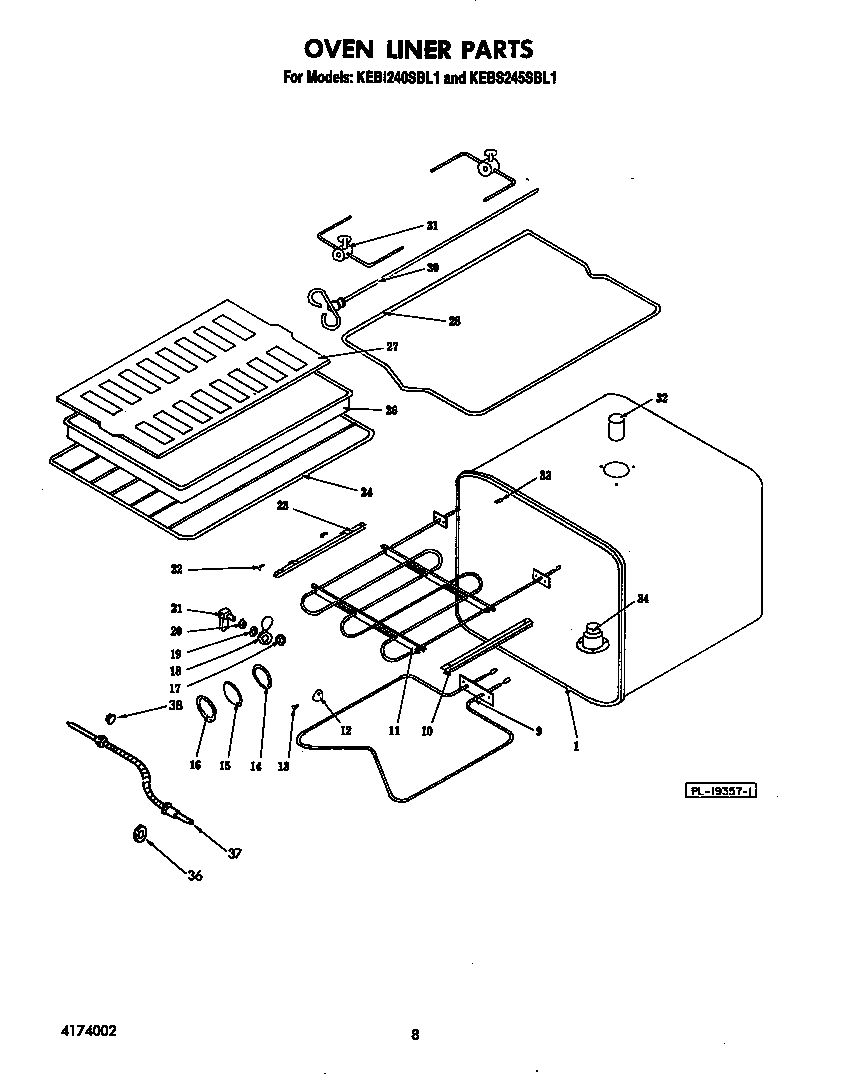 KitchenAid KEBI240SBL1 oven liner diagram