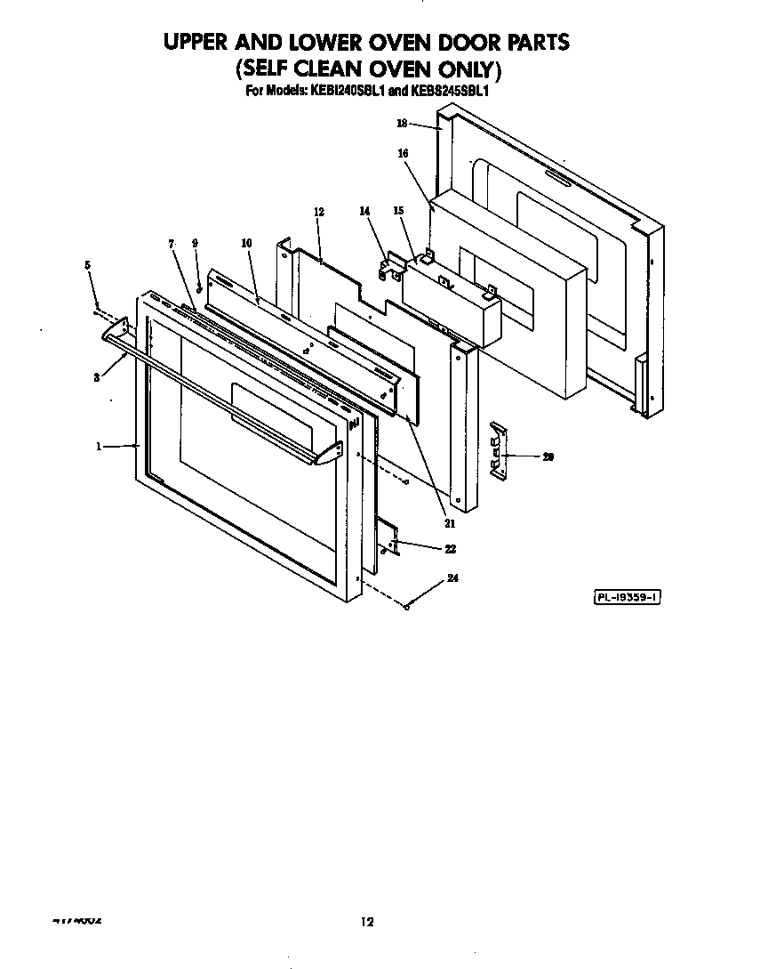KitchenAid KEBI240SBL1 upper and lower oven door diagram