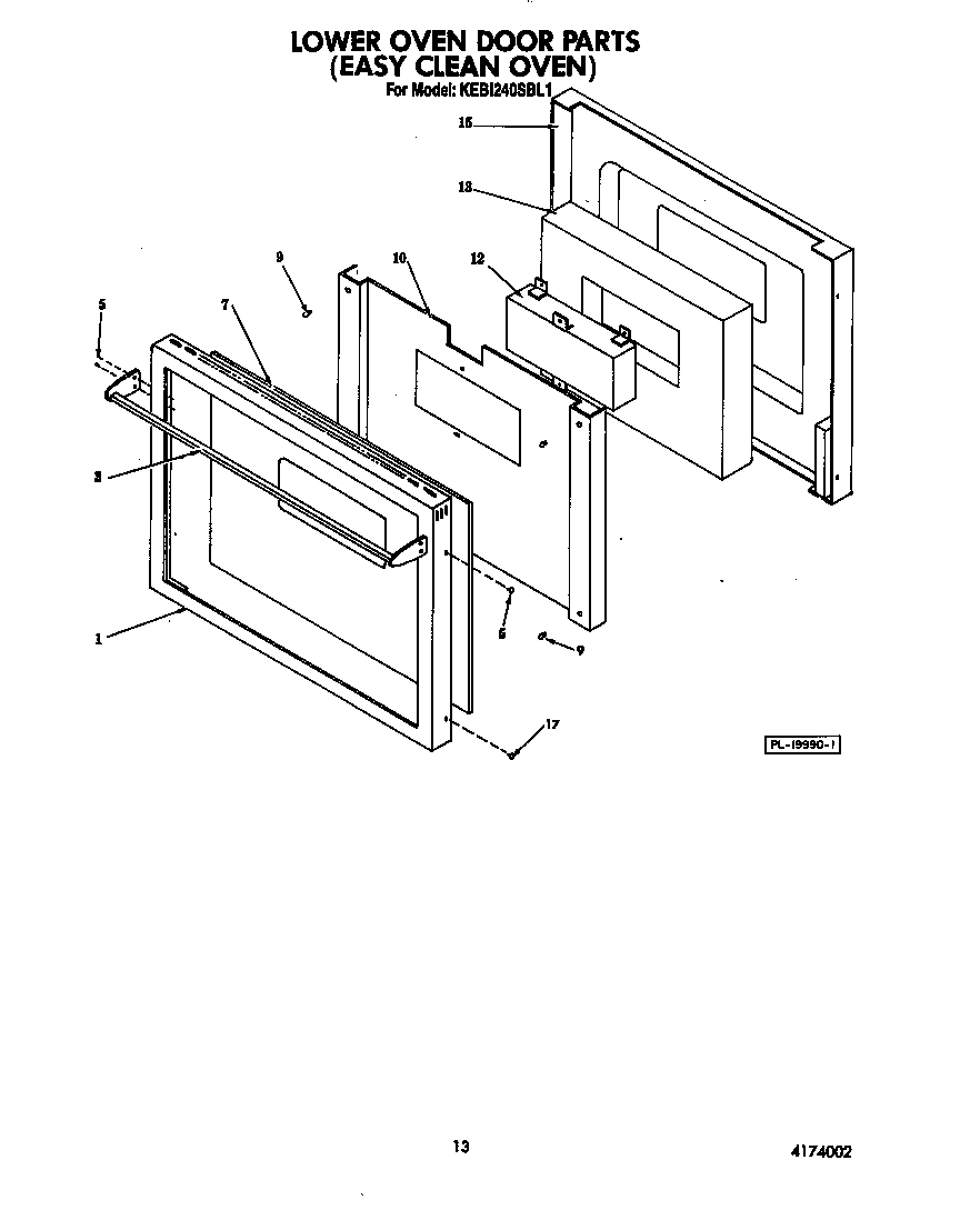 KitchenAid KEBI240SBL1 lower oven door diagram