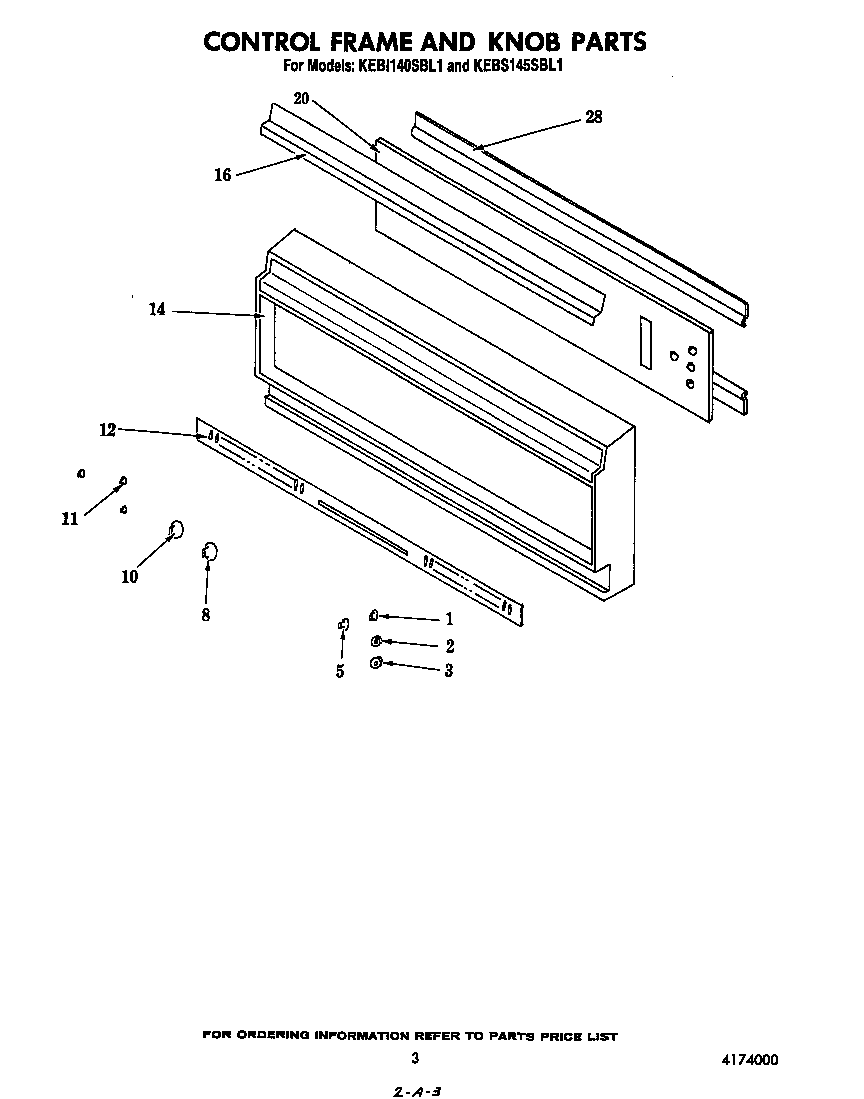 KitchenAid KEBI140SBL1 control frame and knob diagram