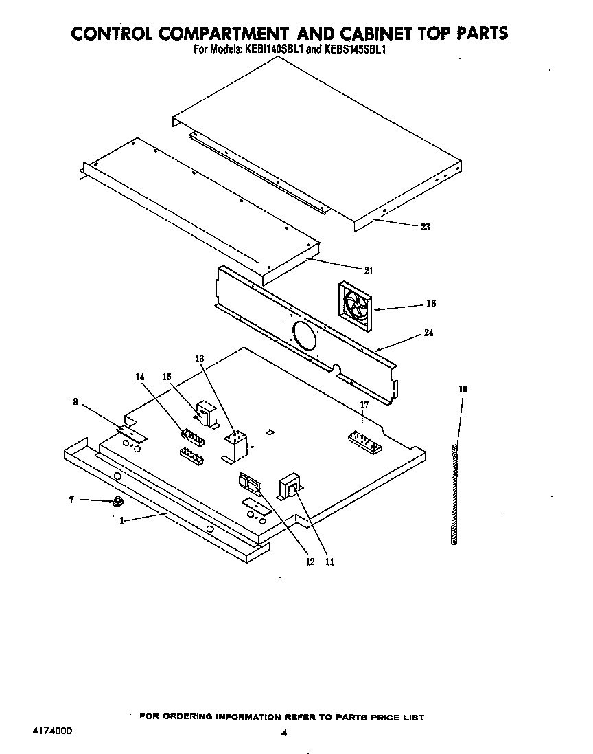 KitchenAid KEBI140SBL1 control compartment and cabinet top diagram