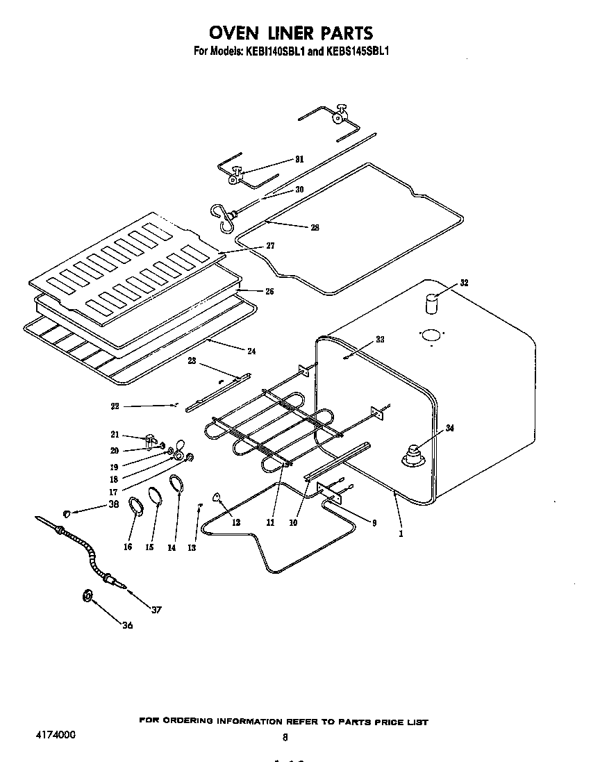 KitchenAid KEBI140SBL1 oven liner diagram