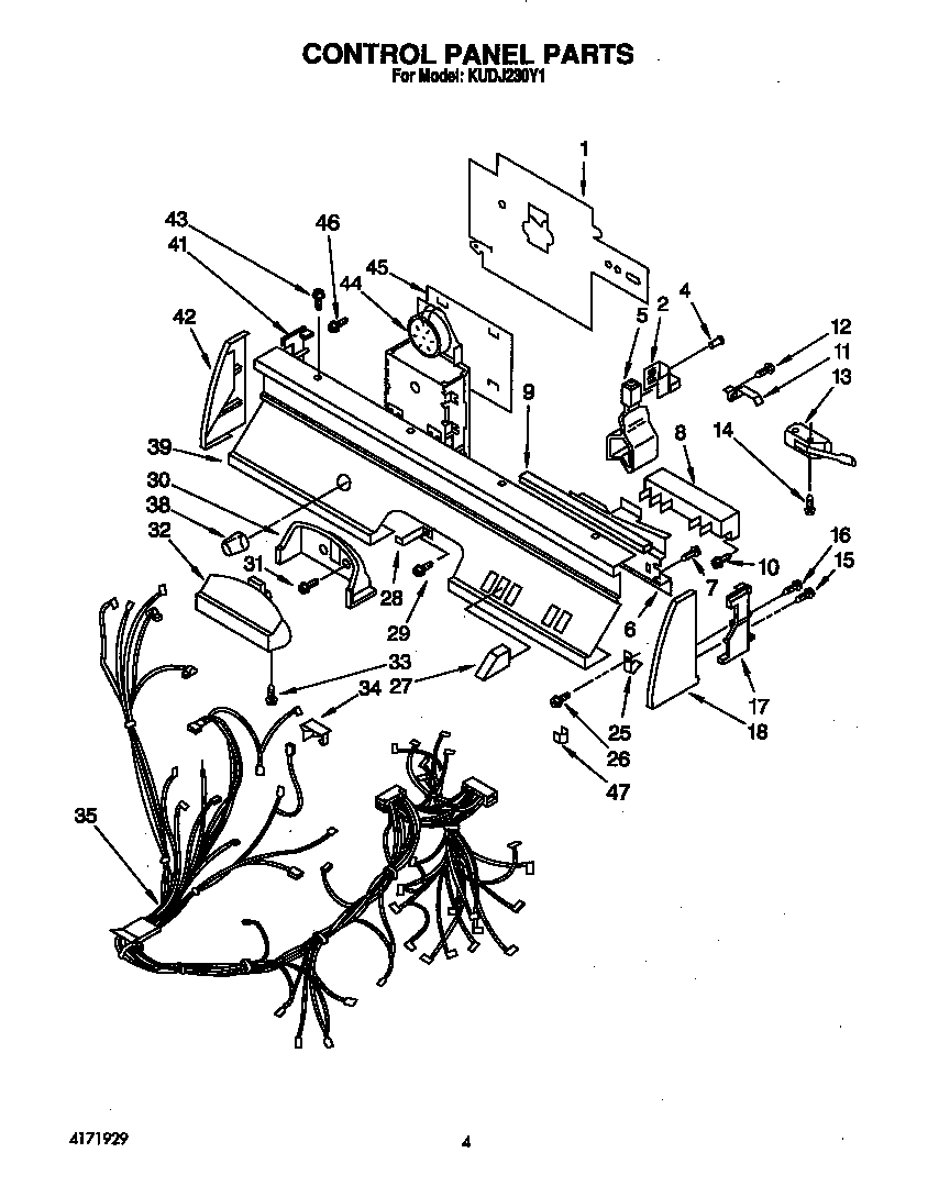 KitchenAid KUDJ230Y1 control panel diagram