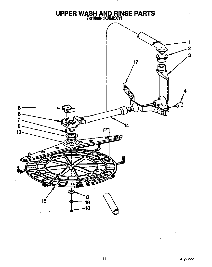 KitchenAid KUDJ230Y1 upper wash and rinse diagram