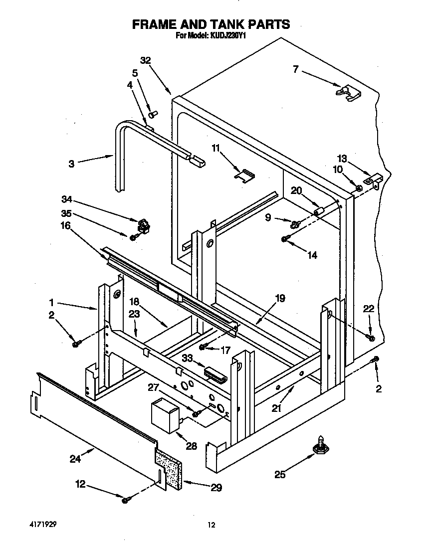 KitchenAid KUDJ230Y1 frame and tank diagram